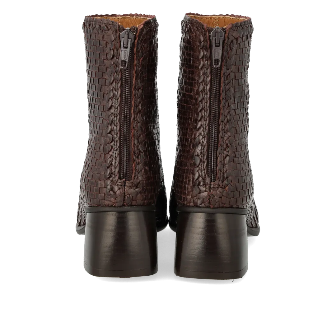 Angulus bottine cuir tressé main talon bois 5 cm