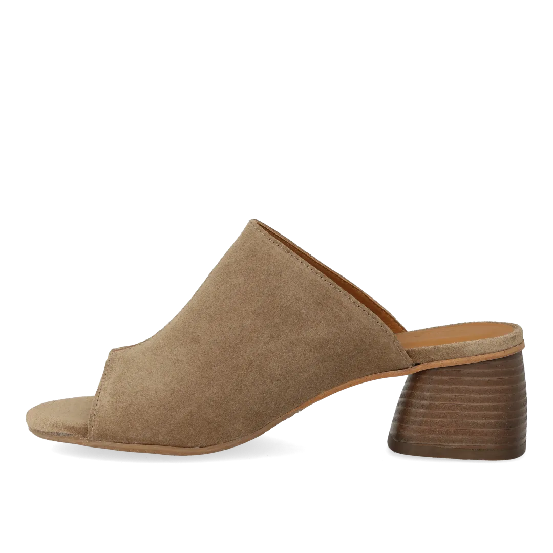 Angulus mule cuir talon bois sculpté 5 cm