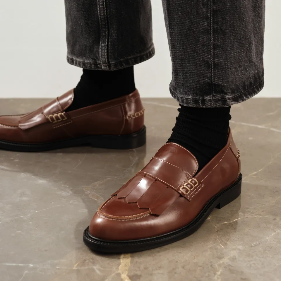 Angulus penny loafer franges cuir cousu