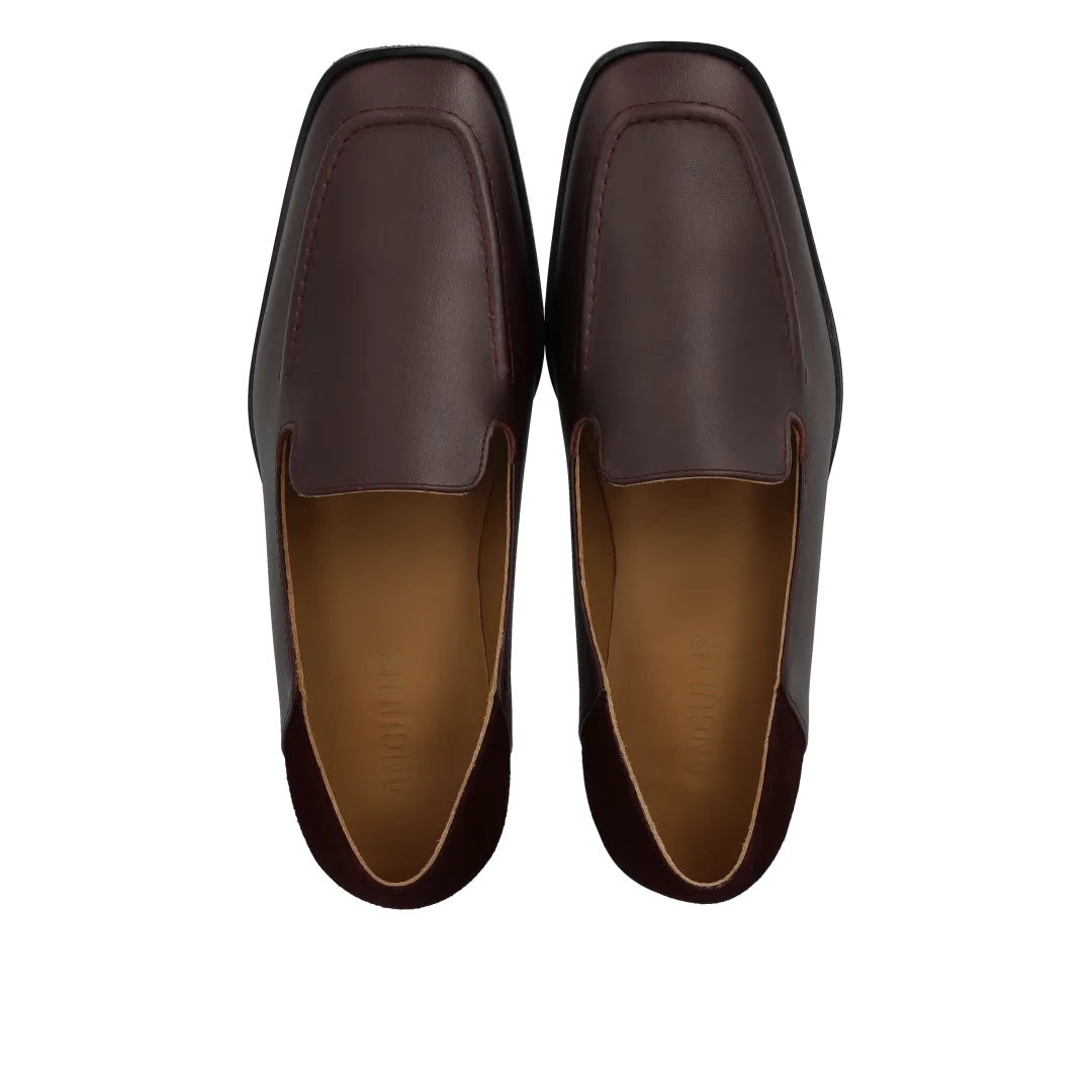 Angulus Mocassin cuir détail suède bout carré