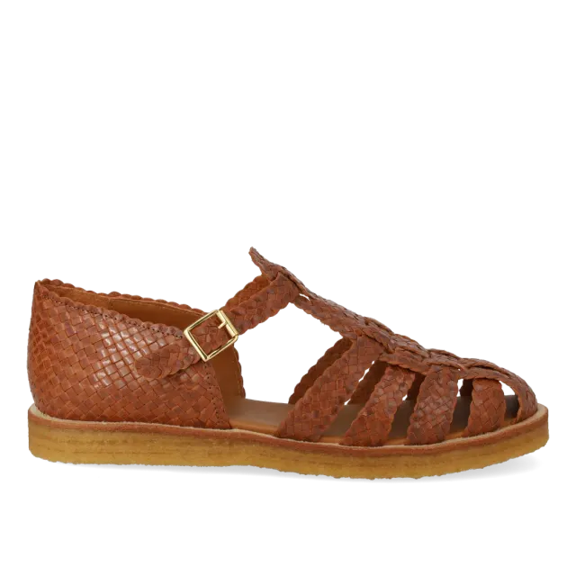 Angulus sandale pêcheur cuir tressé boucle dorée