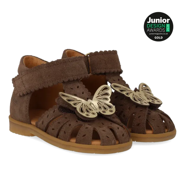 Angulus Sandal with butterfly and double velcro sandales bébé suède