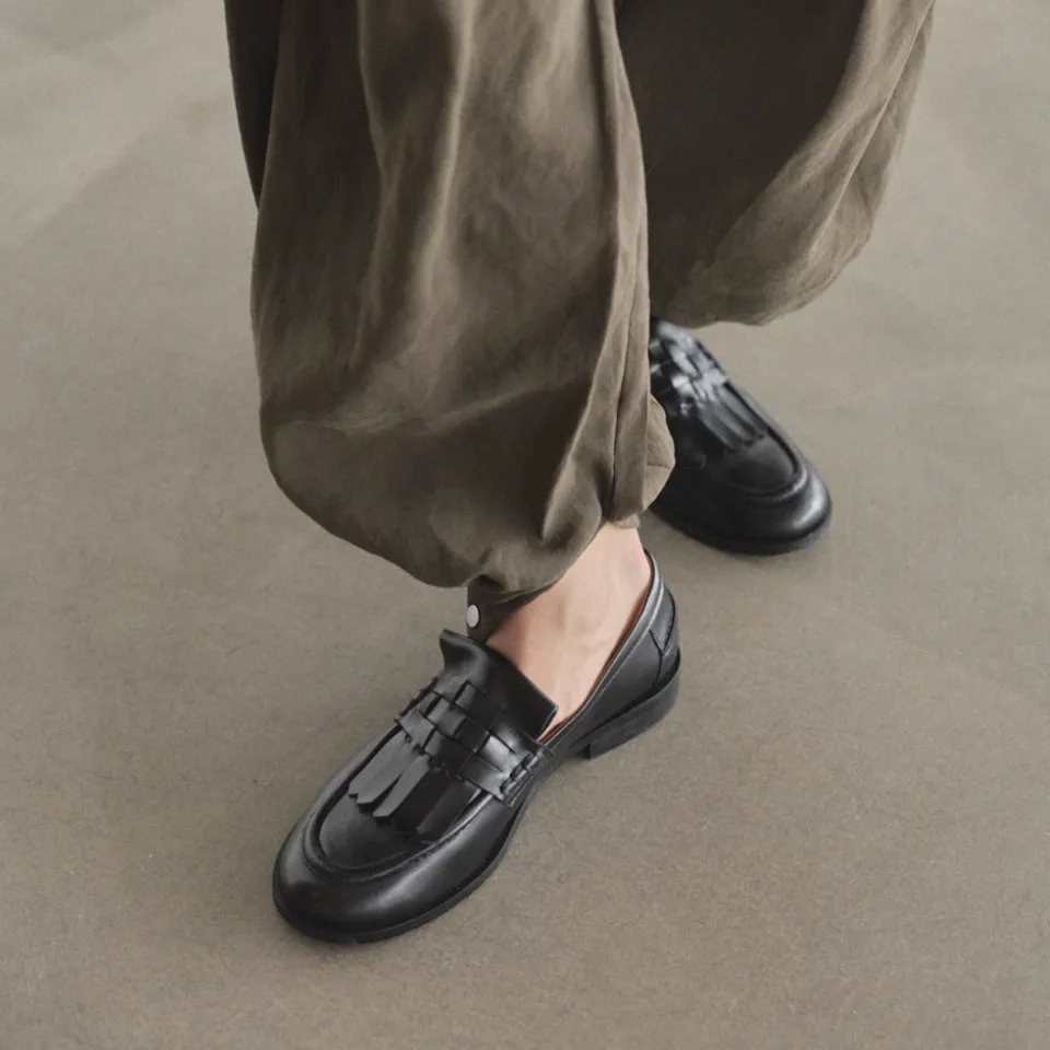 Angulus mocassin cuir tressé bout rond cousu