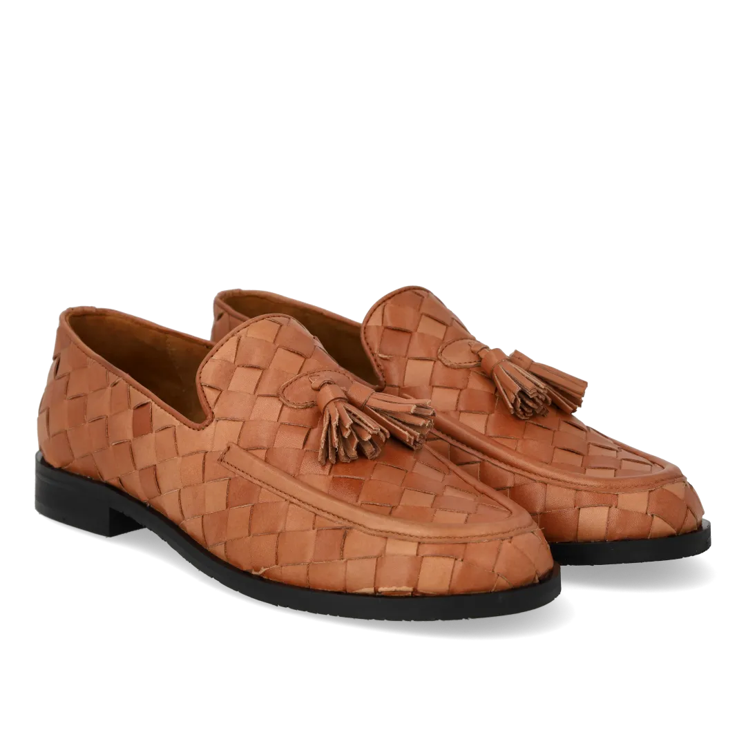 Angulus mocassin tressé à pompons en cuir