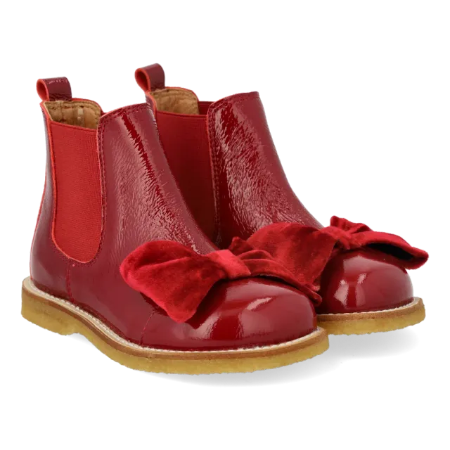 Angulus bottines Chelsea à nœud en velours, cuir verni